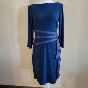 American Living Women's Navy Satin Ruffle Sheath Dress Sz 10